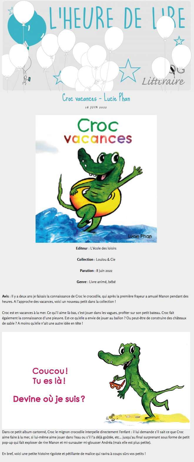 L'heure de lire, Croc vacances