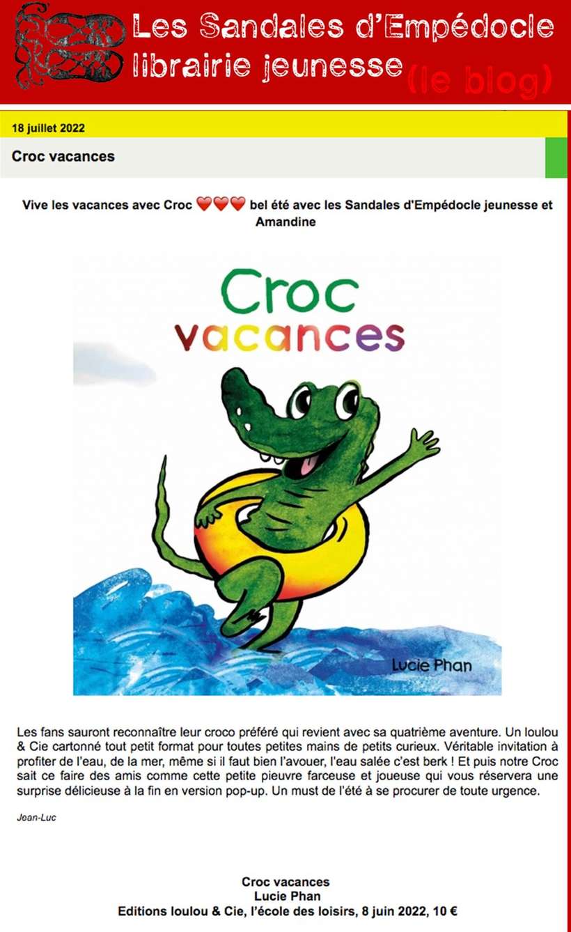 Les sandales d'Empédocle, Croc vacances